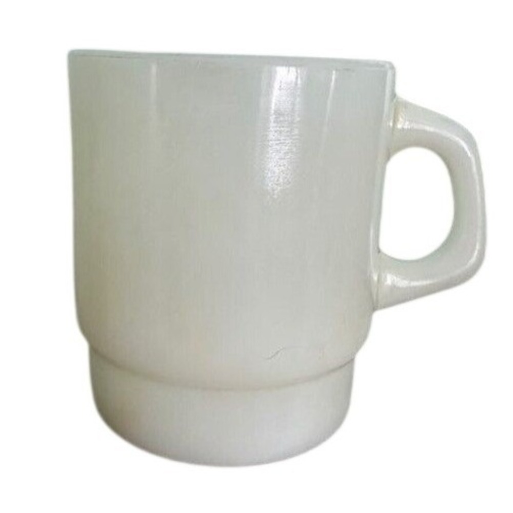 Vintage Fire-King Anchor Hocking Milk Glass Stacking Mug Luster Ware White